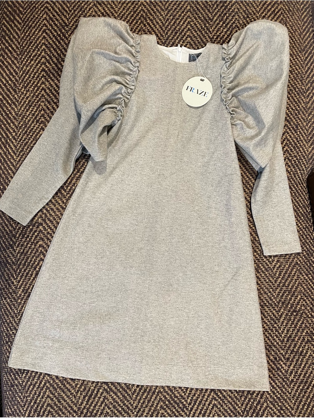 Grey Puff-Sleeve Kids Dress